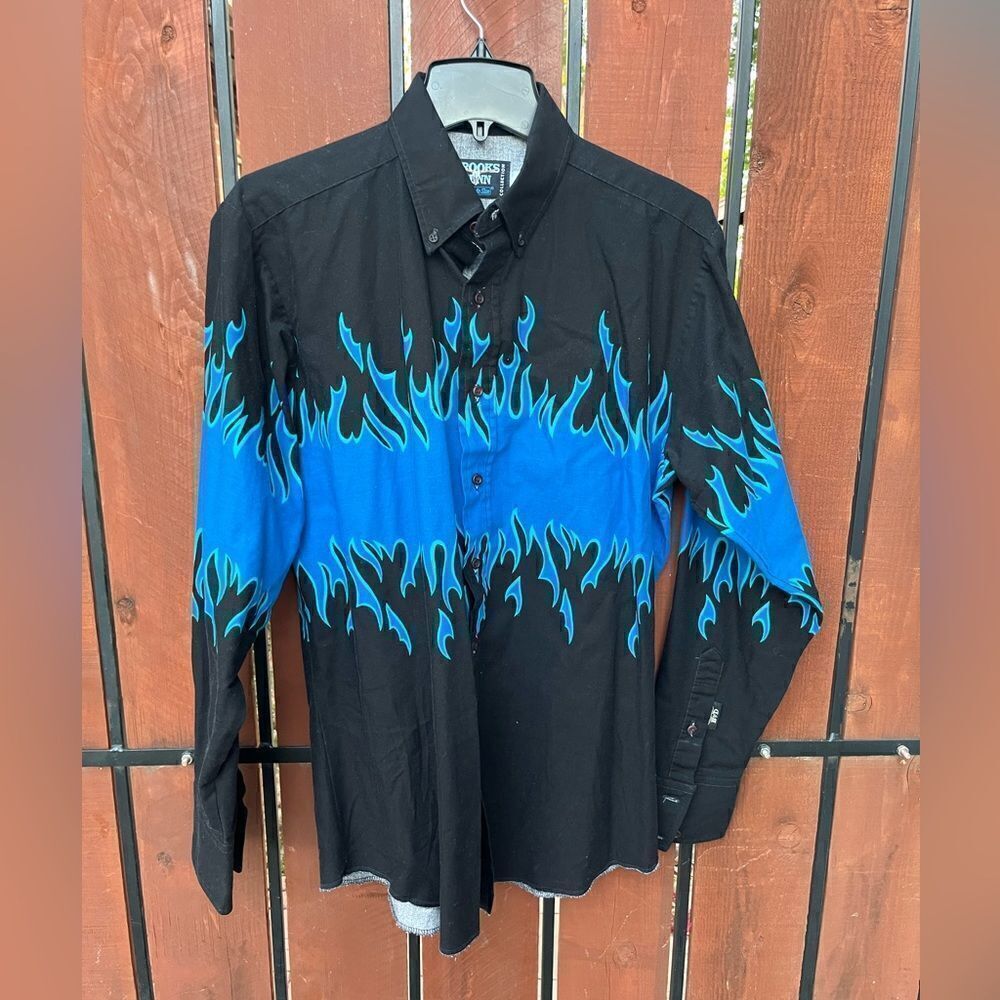 Brooks & Dunn Panhandle Slim Flames Fire Western Button Shirt Size L 16-35